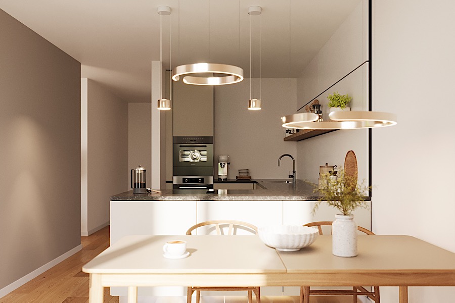 Ansicht Wohn- Essbereich Rendering